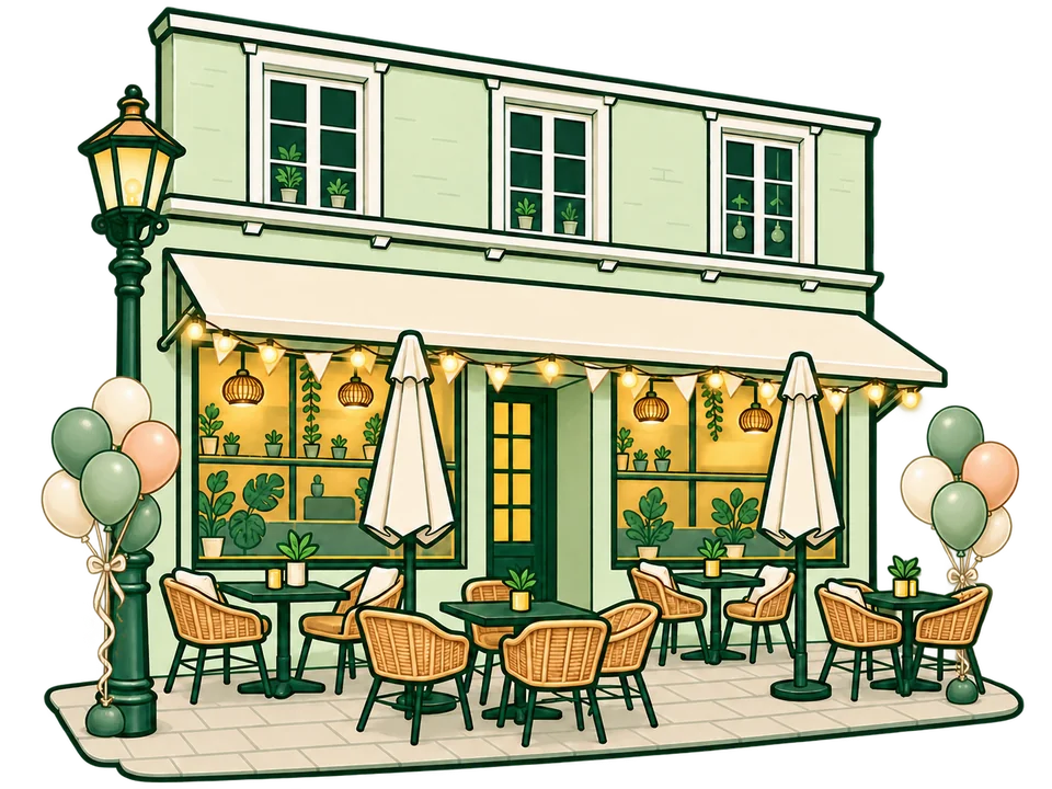 Festliche Illustration für Feiern im Findelkind Café